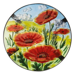 Foldable Poppy Design Garden Bistro Table With Hand Painted Glass Top, Steel Frame & Non-Slip Feet - H50 X 35Cm Diameter - thumbnail 3