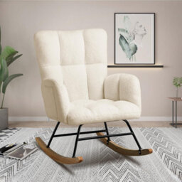 Gtplayer Rocking Chair, Comfy Relaxer Chair Teddy Fabric Armchair With High Backrest Lounge Chair For Adults Living Room Bedroom