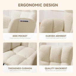 Comhoma Rocking Chair, Comfy Relaxer Chair Teddy Fabric Armchair With High Backrest Lounge Chair For Adults Living Room Bedroom - thumbnail 7