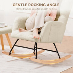 Comhoma Rocking Chair, Comfy Relaxer Chair Teddy Fabric Armchair With High Backrest Lounge Chair For Adults Living Room Bedroom - thumbnail 6