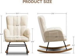Comhoma Rocking Chair, Comfy Relaxer Chair Teddy Fabric Armchair With High Backrest Lounge Chair For Adults Living Room Bedroom - thumbnail 2