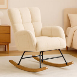 Gtplayer Rocking Chair, Comfy Relaxer Chair Teddy Fabric Armchair With High Backrest Lounge Chair For Adults Living Room Bedroom - thumbnail 8