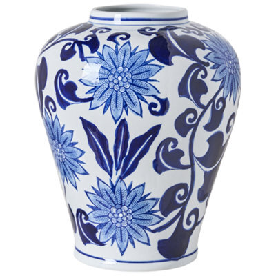 Beliani Flower Vase Girona Porcelain 35 Cm White/ Blue - image 1