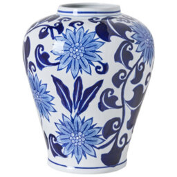 Beliani Flower Vase Girona Porcelain 35 Cm White/ Blue