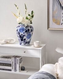 Beliani Flower Vase Girona Porcelain 35 Cm White/ Blue - thumbnail 2