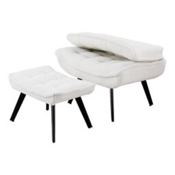 Living And Home Velvet Accent Chair With Footstool With Foldable Backrest For Living Reading Room, White - thumbnail 7