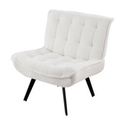 Living And Home Velvet Accent Chair With Footstool With Foldable Backrest For Living Reading Room, White - thumbnail 5