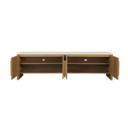 Sweeek - 4-Door Tv Stand 180 Cm With Travertine Effect Top And Wood Decor Walnut - Aretha - thumbnail 4