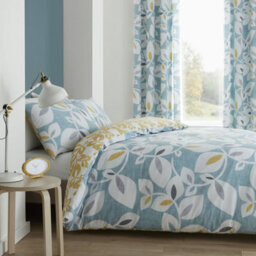 Catherine Lansfield Inga Leaf Reversible Double Duvet Cover Set With Pillowcases Teal Green