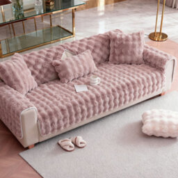 Living And Home Pink Thickened Faux Rabbit Fur Knitted Sofa Cushion Cover/sofa Throw, 180Cm W X 90Cm D - thumbnail 3