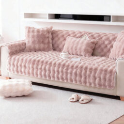Living And Home Pink Thickened Faux Rabbit Fur Knitted Sofa Cushion Cover/sofa Throw, 180Cm W X 90Cm D - thumbnail 2