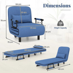 Folding Sofa Bed Chair Modern Fabric Sleep Function Holder With Pillow Single - thumbnail 2