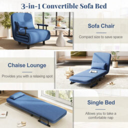 Folding Sofa Bed Chair Modern Fabric Sleep Function Holder With Pillow Single - thumbnail 4