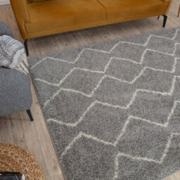 The Rugs Moroccan Shaggy Rugs And Runners Soft Fluffy Wavy Trellis Design High Pile Grey And Ivory Living Room Kitchen Hallway 810 - thumbnail 5