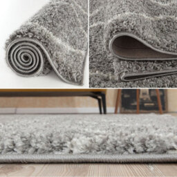 The Rugs Moroccan Shaggy Rugs And Runners Soft Fluffy Wavy Trellis Design High Pile Grey And Ivory Living Room Kitchen Hallway 810 - thumbnail 4