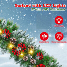 Amorly Christmas Garland With Lights - 9Ft Pre-Lit Flocked Garland With Led Bulbs, Battery Operated Garland For Christmas, Staircase - thumbnail 2