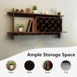 Costway Wall Mounted Wine Rack 10 Bottles 6 Glasses Display Holder Black Walnut - thumbnail 4