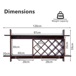 Costway Wall Mounted Wine Rack 10 Bottles 6 Glasses Display Holder Black Walnut - thumbnail 2
