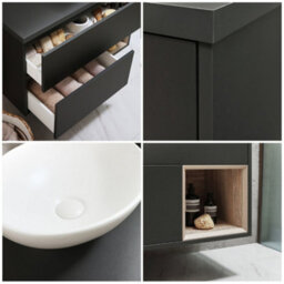 Homestylestore Black Grey 1000mm Wall Hung Bathroom Vanity Unit With Oval Chalk Countertop Basin - thumbnail 2