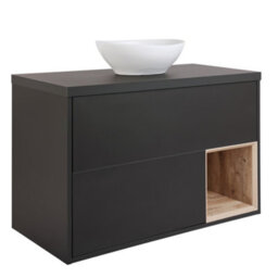 Homestylestore Black Grey 1000mm Wall Hung Bathroom Vanity Unit With Oval Chalk Countertop Basin - thumbnail 1