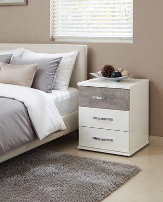 Amos Mann Furniture Maria White And Grey Small 3 Drawer Bedside - image 1