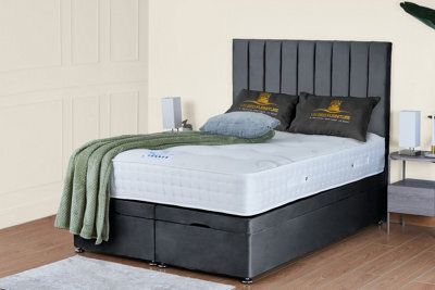 UKBEDFURNITURE Wilton Plush Steel End Opening Divan Ottoman Bed With 54 Inch Headboard & 10 Inch Orthopaedic Mattress - image 1