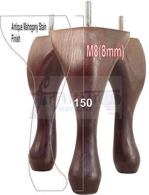 L&F Queen Anne Wooden Legs Antique Mahogany Stain 150mm High Set Of 4 Replacement Furniture Feet Chairs Sofas Footstools M8 (8mm) - image 1
