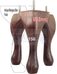 L&F Queen Anne Wooden Legs Antique Mahogany Stain 150mm High Set Of 4 Replacement Furniture Feet Chairs Sofas Footstools M8 (8mm) - thumbnail 1