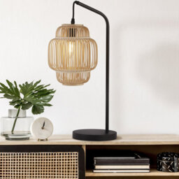 Lighting Collection Kilkeel Black Table Lamp With Bamboo Frame Shade - thumbnail 4