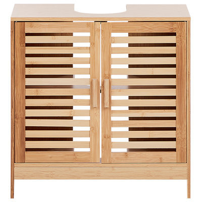 Wyld And Coco Bamboo Washbasin Cabinet Light Brown, Minimalist Double-Door Vanity Unit W60 X D30 X H60Cm - image 1