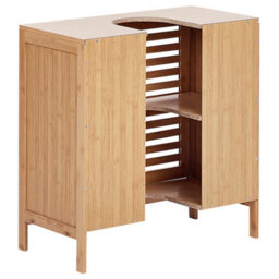 Wyld And Coco Bamboo Washbasin Cabinet Light Brown, Minimalist Double-Door Vanity Unit W60 X D30 X H60Cm - thumbnail 6
