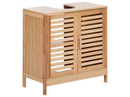 Wyld And Coco Bamboo Washbasin Cabinet Light Brown, Minimalist Double-Door Vanity Unit W60 X D30 X H60Cm - thumbnail 3