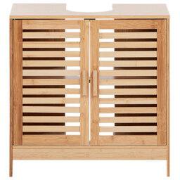 Wyld And Coco Bamboo Washbasin Cabinet Light Brown, Minimalist Double-Door Vanity Unit W60 X D30 X H60Cm - thumbnail 1