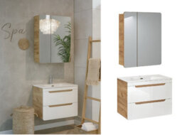 Impact Furniture Bathroom Sink Unit With Drawers 600mm Mirror Cabinet Wall Storage White Gloss Oak Aruba - thumbnail 9