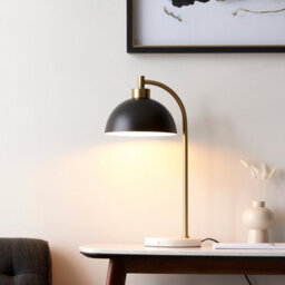 Loops Stylish Mid-Century Table Lamp With Grey Marble Base And Antique Brass Finish - thumbnail 2
