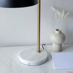 Loops Stylish Mid-Century Table Lamp With Grey Marble Base And Antique Brass Finish - thumbnail 3