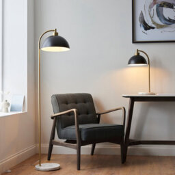 Loops Stylish Mid-Century Table Lamp With Grey Marble Base And Antique Brass Finish - thumbnail 6