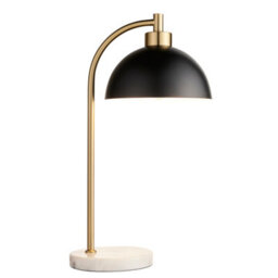 Loops Stylish Mid-Century Table Lamp With Grey Marble Base And Antique Brass Finish
