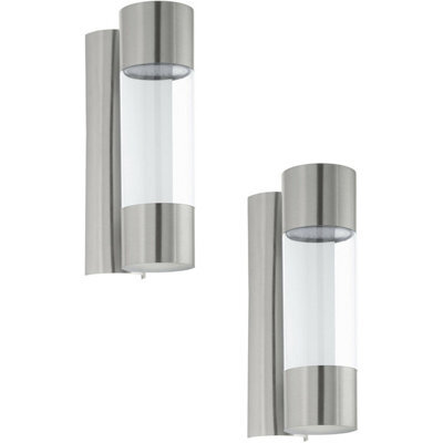 2 Pack Ip44 Outdoor Wall Light In Stainless Steel And Glass - Modern 3.7W Led Porch Lamp - image 1