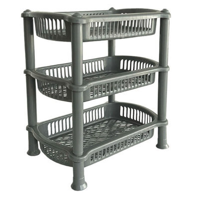 Vivo 3 Tier - Silver Plastic Storage Shelf Shelves Basket Rack Caddy Home Kitchen Veg Fruit - image 1