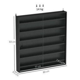 Homcom 7-Tier Wall Display Cabinet W/ Shelves Glass Doors, Black - thumbnail 3