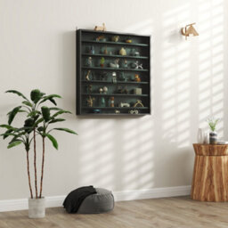 Homcom 7-Tier Wall Display Cabinet W/ Shelves Glass Doors, Black - thumbnail 1