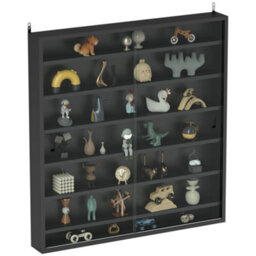 Homcom 7-Tier Wall Display Cabinet W/ Shelves Glass Doors, Black - thumbnail 2