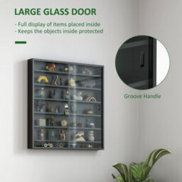 Homcom 7-Tier Wall Display Cabinet W/ Shelves Glass Doors, Black - thumbnail 5