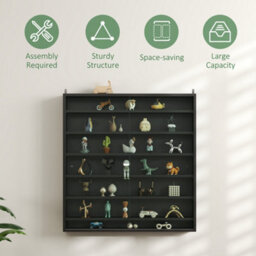 Homcom 7-Tier Wall Display Cabinet W/ Shelves Glass Doors, Black - thumbnail 6
