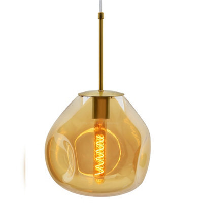 Long Life Lamps Company Antique Brass Blown Glass Ceiling Pendant Light Smoked Amber Globe Lamp Shade H3069 - image 1