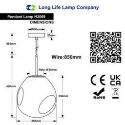 Long Life Lamps Company Antique Brass Blown Glass Ceiling Pendant Light Smoked Amber Globe Lamp Shade H3069 - thumbnail 2