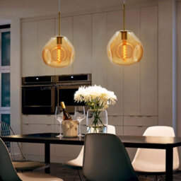 Long Life Lamps Company Antique Brass Blown Glass Ceiling Pendant Light Smoked Amber Globe Lamp Shade H3069 - thumbnail 9