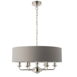 Luminosa Lighting Luminosa Highclere 6 Lamp Cylindrical Pendant Light Bright Nickel Plate, Charcoal Fabric - thumbnail 6