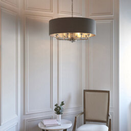 Luminosa Lighting Luminosa Highclere Cylindrical Pendant Light Bright Nickel Plate, Charcoal Fabric - thumbnail 2